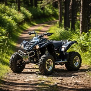 atv parked in a forest