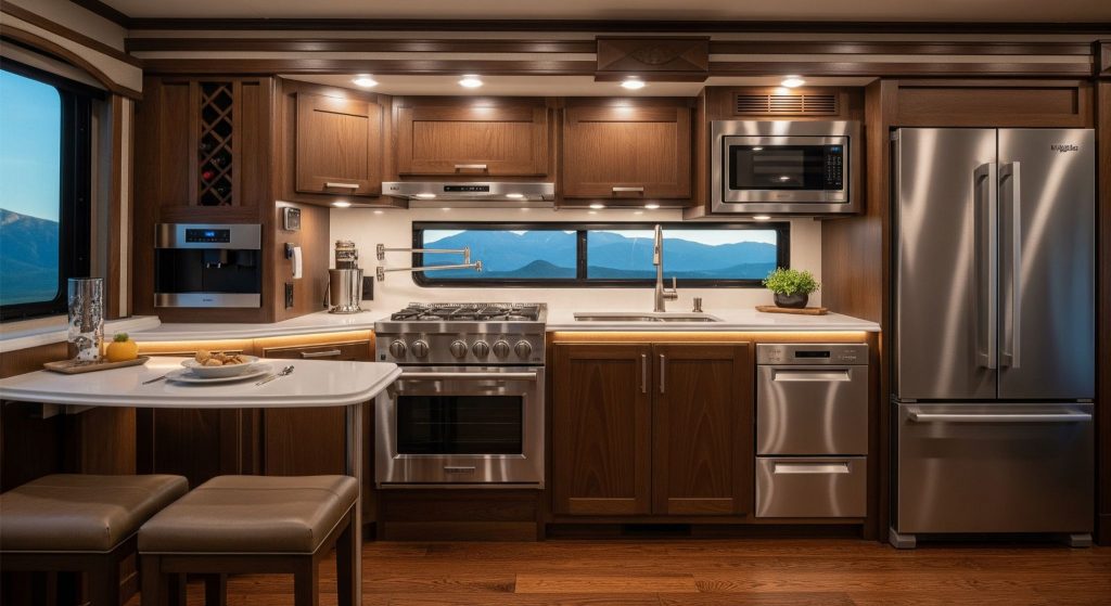 Sleek kitchen RV appliances and fixtures